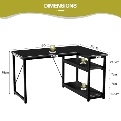 Bureau d'angle en L 120 cm table informatique gain de place avec étagères de rangement - 4