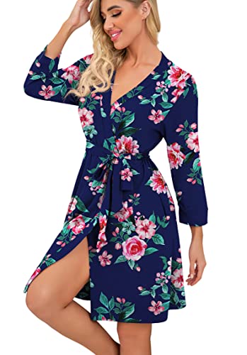 Image of PrinStory Womens Robe Lightweight Short Knit Bathrobe Soft Ladies Sleepwear with Pockets