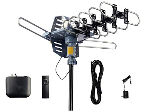 AirDiff Outdoor Digital HDTV Antenna Amplified 150 Miles Antenna 360 Degree Rotation Infrared Remote Controller Tools Free with 40FT RG6 Cable