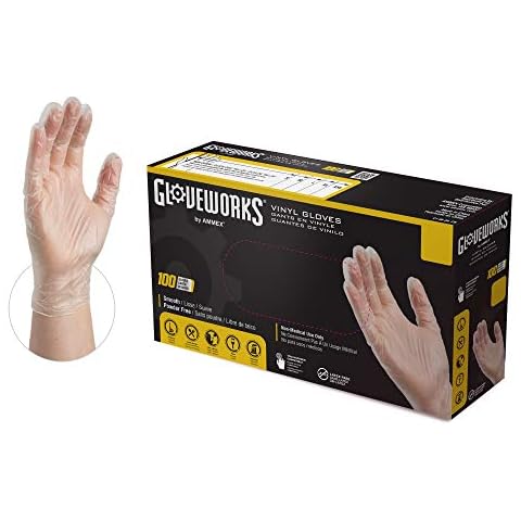 GLOVEWORKS Clear Vinyl Light-Industrial Disposable Gloves, 3 Mil, Food-Safe, Latex & Powder-Free, Large, Box of 100 Cover