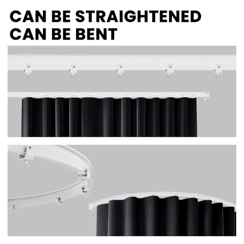 Image of Jilron Room Divider Curtains Ceiling Curtain Track Set for Blackout and Privacy (Include:Gray Curtainx2 + White Trackx1) 196 inch W x 96 inch L