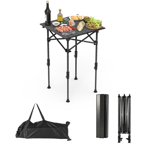 KOCASO Height Adjustable Camping Table - Portable Folding Table with Carry Bag, Rustproof Carbon Steel Collapsible Outdoor Desk for Picnic, BBQ, Hiking, Beach, 55LBS Max Load?Size S
