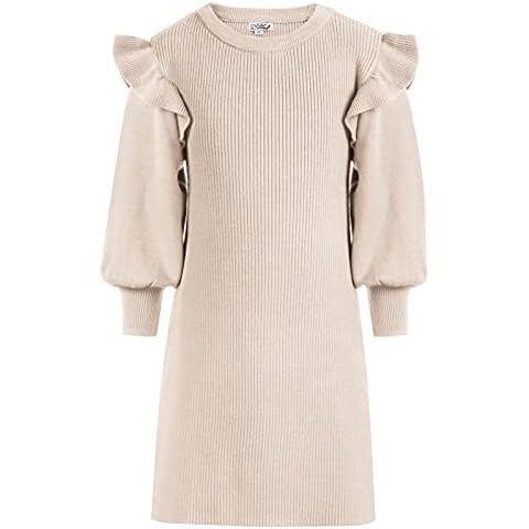 Danna Belle 6-12 years children's girls ruffle jumper dress knitted dress, apricot, 8 Years Cover