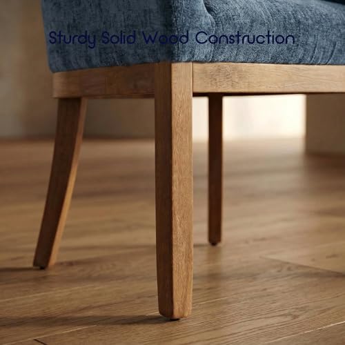 Sillón tapizado Azul con patas de madera miniatura 6