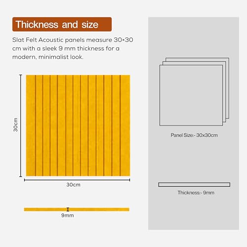 Image of MMT Acoustix Slats Felt Acoustic Wall Panel | Sound Proofing for Room |Premium Acoustic Panel |Pin Board for Wall |Sound Absorbing Panels | Slats Felt Acoustic Wall Panel |Mustard| 30 x 30 cm | 8 Pcs