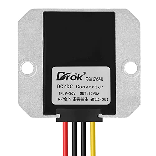 Image of DROK Boost Buck Converter 9V-36V to 12V 5A 60W Aluminium Shell Waterproof Auto Step Up Down Voltage Regulator 12V Volt Transformer for Car Audio Solar Power System LCD Television LED Display Screen