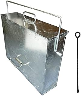 Srendi® Fireside Silver Ash Carrier Galvanised Metal Hot Tidy Box Container Fireplace Pan Bucket Bin Ash Storage Box wih Free Poker