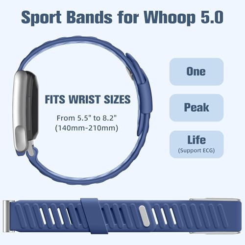 Image of VEMIGON Silicone Sport Band Compatible with Whoop 5.0 One /Peak, Life /MG, Breathable, Adjustable Waterproof Replacement Wristband Strap with Stainless Steel Frame Connector, NOT for Gen 4.0(Band only)