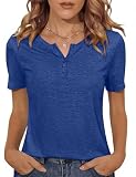 Totatuit top de verano mujer manga corta cuello en V unicolor elegante y chic ideal para primavera y verano Azul Real，S