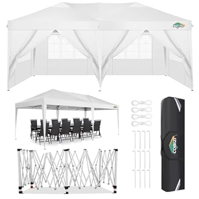 COBIZI Canopy 10x20 Pop Up Canopy Tent with 6 Sidewalls, Waterproof Outdoor Event Shelter Gazebo Sun Shade Portable 10x20 Tents for Parties Beach Camping Commercial Instant Canopy, (White, 10'x20')