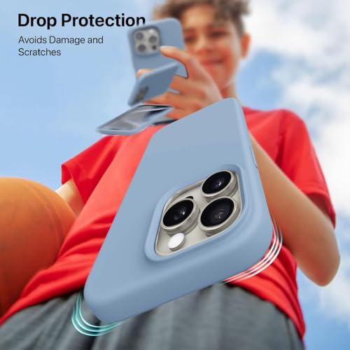 Image of eller sante Silicone Back Cover Case for iPhone 15 Pro Shockproof Scratch Resistant Slim Fit Protective Design Military-Grade Protection Support Mag-Safe Wireless Magnetic Charging- Blue