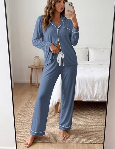 Image of ZMJ Womens Pajamas Sets 2 Piece Long Sleeve and Pant Pj Sets Button Up Sleepwear