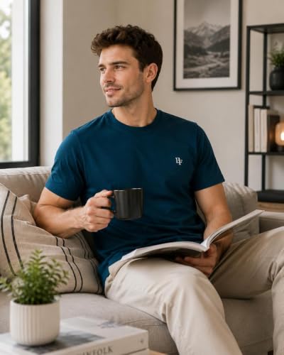 Image of BLUE FOG Summer Casual Wear Regular Fit Cotton Blend Half Sleeve Round Neck |T-Shirt for Men's(101)
