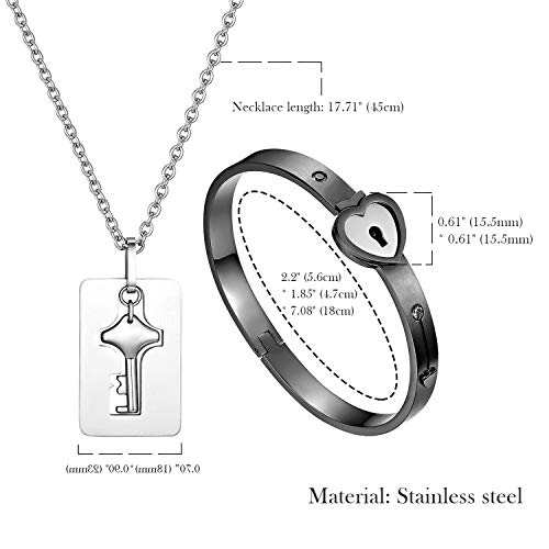 Flongo Paar Schmuck Set Schloss armbänder und Schlüssel Ketten Schmuck für Paare Armbänder und Halsketten aus Edelstahl Gepaarte Schlüssel und Schlösser Liebesbeweis Liebhaber Geschenk