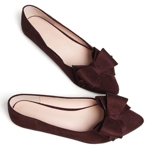 Image of TN TANGNEST Women's Flats Comfortable Dressy Slip On | Pointed Toe Bow Ballet Shoes, Business Casual Office Flats, Suede Flat Shoes