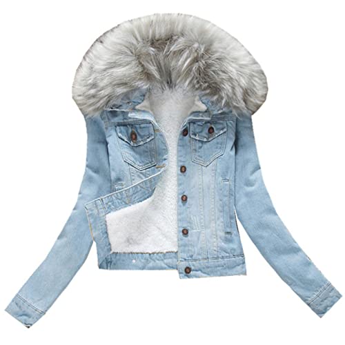 ZXCL 2021 Jeans d'hiver Vestes Plus Velvet Parka Chaud Parka Vêtements d'extérieur Femmes Cashmere Coton Coffre Girl Fashion Denim Veste Manteau-Light Blue Gray,4XL