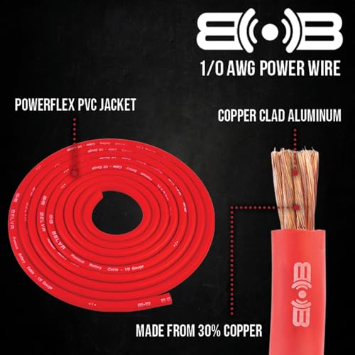 Image of Belva True 1 /0 Gauge AWG Premium CCA Complete Amplifier Wiring Kit with OFC 2-Channel RCA Cable - BAK02 RED