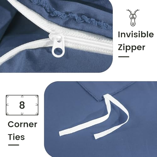 Image of NEXHOME PRO Duvet Cover Full,3 Pieces Boho Tufted Duvet Cover Set, Soft and Lightweight 100% Washed Microfiber Comforter Cover Set for All Season(Sea Blue,80 x 90)-No Comforter