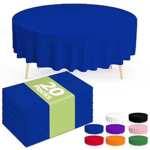 Image of Pureegg Plastic Table Cloth Disposable 20 Pack, 84'' Round Table Cloths, Graduation Decorations Class of 2025, Graduation Party Tablecloths, Round, Plastic Cover, Leakproof & Sturdy, Blue