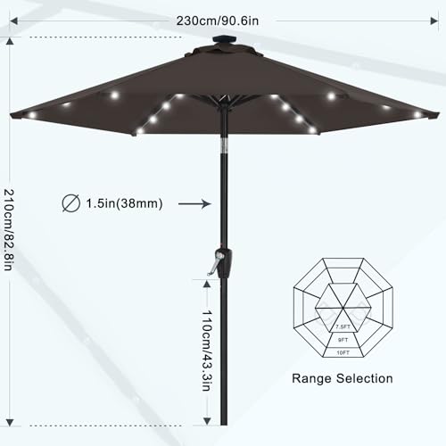 Image of MASTERCANOPY 7.5ft Patio Umbrella with Solar Lights, Brown