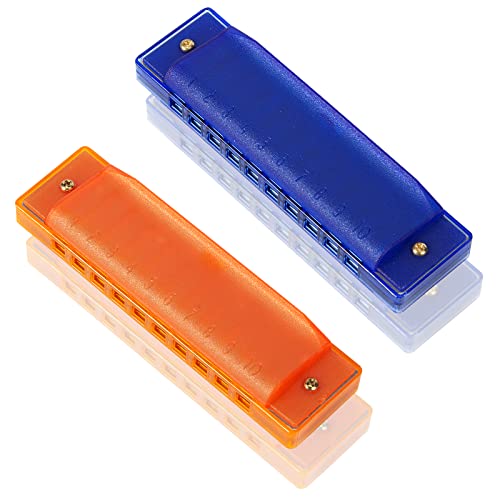 Amor Present Kids Harmonica, 2Pcs Harmonica For Toddlers 10 Holes Translucent Harmonica With Case, Party Birthday Gifts (Orange And Blue) #TOP2