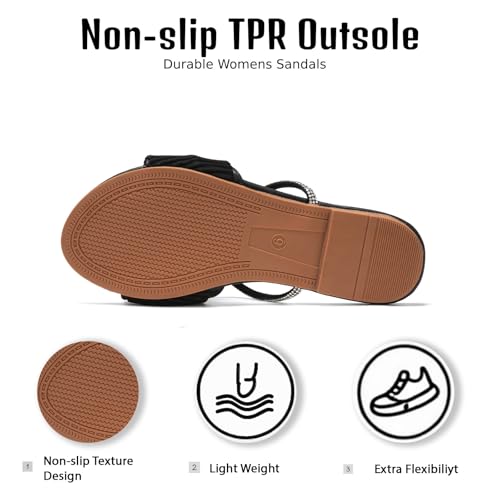 Women's Flat Sandals Rhinestone Strappy Knot Slides With Soft Memory Foam Insole, Dressy Comfortable Suede Slippers for Summer Vacation4