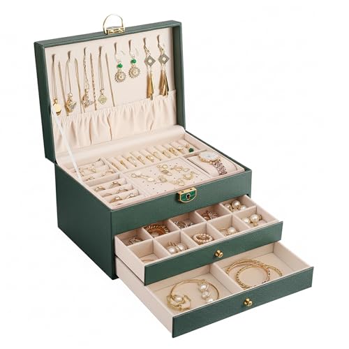 Image of Birch & Co. Jewellery Box - 3 LayerJewellery organizer storage box, Portable Travel-Friendly Storage. Elegant Storage Case for Rings, Earrings, Necklaces & Bracelets, Green