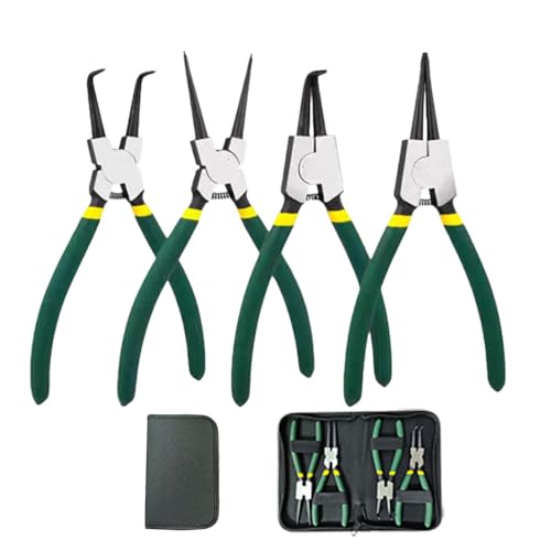 7” Snap Ring Pliers Set, 4PCS Internal/External Circlip Pliers with Straight+Bent Jaws ，Heavy Duty C Clamp Pliers & C Clip Removal Tool with Storage Pouch