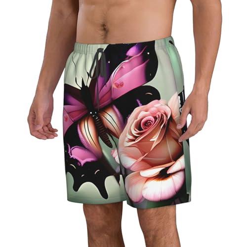 Men's Beach Shorts Swim TrunksFun Patterns Flower Rose Butterfly Print for Surfing Running Summer Vacation2