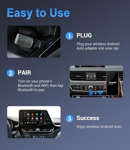 Android Auto Wireless Adapter for Factory Wired Android Auto Cars from 2016, Mini Wireless Android Auto Car Adapter Converts Wired Android Auto to Wireless, Plug & Play, Online Update (Grey)