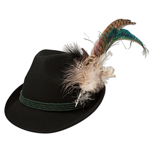 Alpenflüstern Filzhut Trachtenhut Pfauenfeder ADV027, schwarz, Medium (56/57)