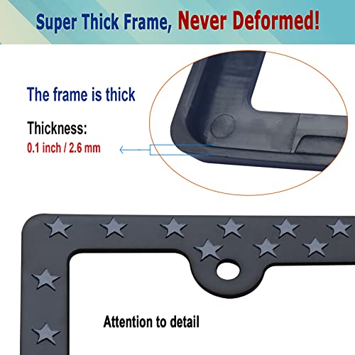 Image of BGGTMO American Flag License Plate Frames- Patriotic USA Stars and Stripes Plastic Car Tag Holder Cover (Gloss on Matte Black) with Screws | Patriotic USA Stars and Stripes, Gloss on Matte Black, Car Tag Holder Cover, Includes Screws Caps