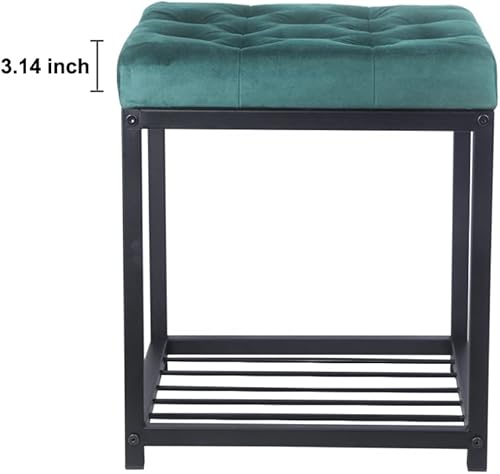 Miniatura 5 de Taburete de tocador copetudo de 18 pulgadas para niños y niñas, taburete de almacenamiento de maquillaje verde esmeralda, banco tapizado cuadrado,