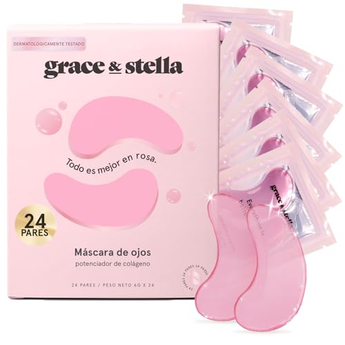 grace & stella Parches para Ojeras y Bolsas Mujer - Reducen Ojeras Mujer, Bolsas y Arrugas - Parches Ojos Premiados Veganos y No Testados en Animales [24 Pares, Rosa]