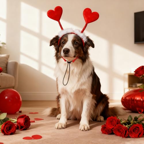 Vincha de corazón para perro rojo tamaño mediano y grande miniatura 4