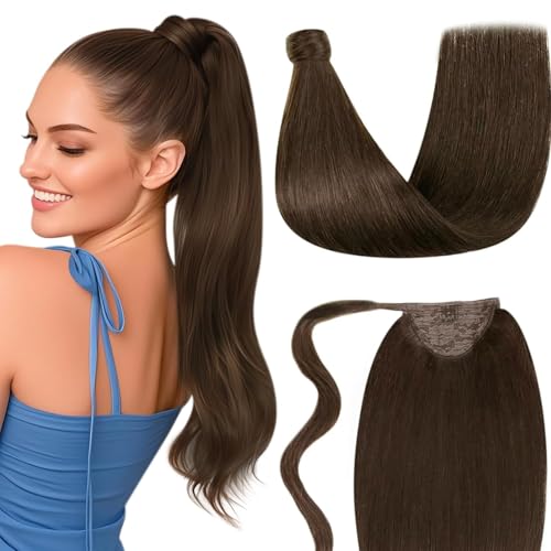 LaaVoo Ponytail Extensions Echthaar Braun Pferdeschwanz Haarteil Echthaar Glatt Zopf Extensions Echthaar Remy Haar 30cm 70g #4