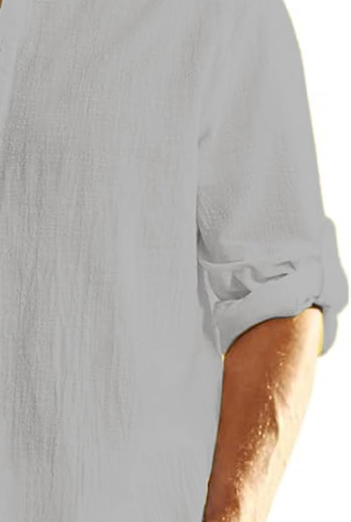 Image of Men's Full Sleeve Beige Color Cotton Blend Mandarin Slim Fit Shirt Style Kurta for Men and Boys