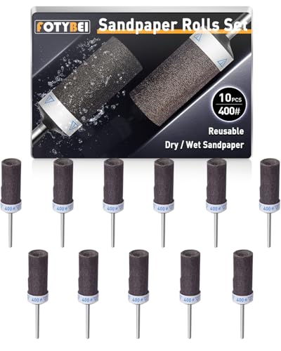 10Pcs 400 Grit Sanding Drums Sandpaper Sticks Set for Dremel Rotary Tool with 1/8" Shank, Rotary Tool Accessories Suitable for Metal Rust Removal/Jade Polishing/Stone Grinding (400 Grit)