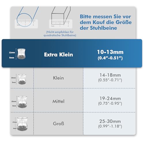 shinfly 16 Stück Stuhlbeinkappen Rund mit Filz – 10-13mm Chair Leg Caps Klein, Stuhlbeinschoner für Metallstühle, Schutzkappen für Stuhlbeine, Verschleißfest & Geräuscharm, Gleitet Reibungslos