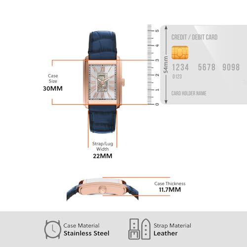 Fossil Carraway Blue Automatic Leather Watch ME3274 - Image 6