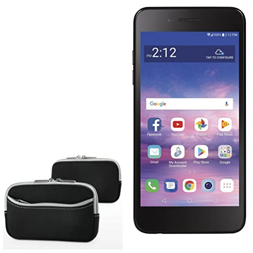 BoxWave Case Compatible with LG Rebel 4 - SoftSuit with Pocket, Soft Pouch Neoprene Cover Sleeve Zipper Pocket - Jet Black with Grey Trim