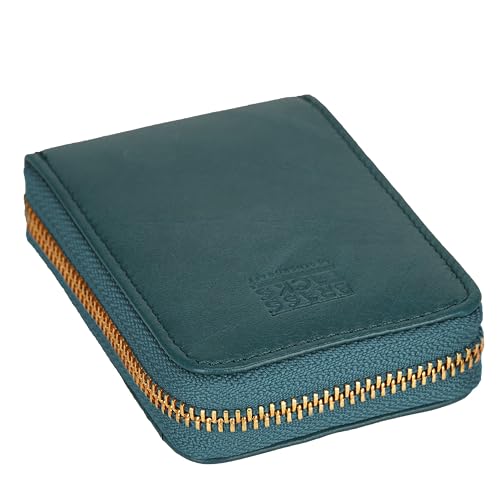 Image of Vintage Full Top Grain Leather Wallet RFID Blocking Multi Card Case with Zipper Pocket Card Holder for Men Women Gift Box