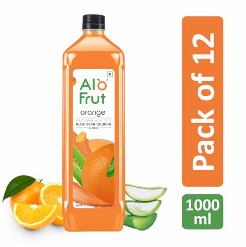 Image of Alo frut Orange Fruit Drink with Tasty Aloevera Chunks & Juice|Goodness of Fruit with Aloevera Chunks|Ready-to-Serve Fruit Juice |Orange Juice -1Ltr. (Pack of 12)