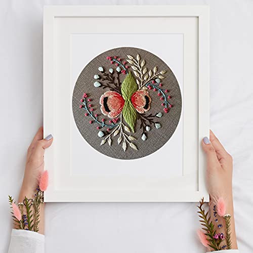 Image of Louise Maelys Botanical Embroidery Kit for Beginners Stamped DIY Craft | Cross Stitch Kits Include Pre-Printed Fabric, Embroidery Hoop, Threads, Needles and Guide. Needlepoint Kit for Beginners