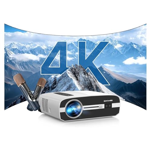 Image of Ultra HD 4K Karaoke Projector & 2 Mics, HDR10+ 1500 ANSI Daytime Home Theater Projector, Autofocus, WiFi Bluetooth, 38W DSP Speaker, 300″Display, NFC Screencast HDMI USB LAN Outdoor Movie Night
