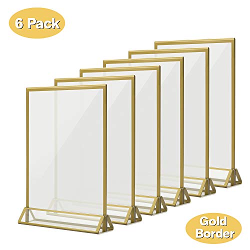 TOROTON A5 Menu Soporte con Borde Dorado, Soporte de Póster A5 de Doble Cara para Restaurante, Menú, Foto o Anuncio, Acrílico - 6 unidades (14,8 x 21cm)