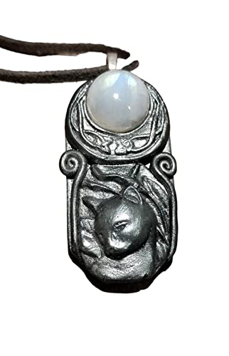 Sophias Dreaming | Bastet, Egyptian Cat Goddess Necklace |Moonstone | Bast Small Statue Figurine | Ancient Egypt Inspired Jewelry Gifts for Women (Silver Base)