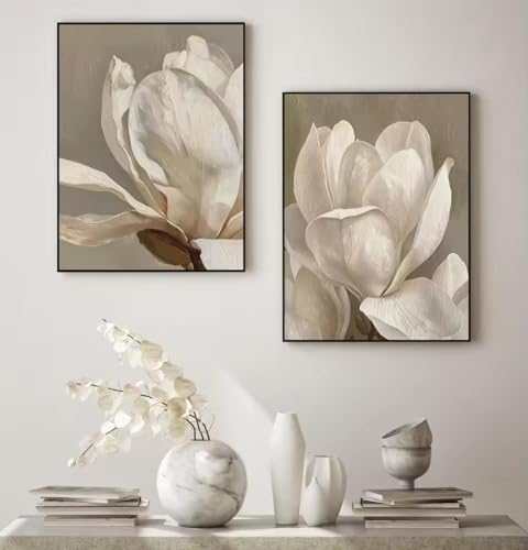 Affiche florale beige pour grand mur vide, lot de 2 toiles minimalistes modernes 70x100cm sans cadre