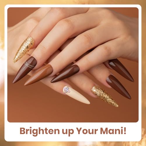 Image of Beetles Brown Gel Polish - 6 Colors Nude Brown Neutral Beige Khaki Glitter Gold Gel Nail Polish Set Roasted Chestnuts Collection Uv Gel Nail Art Manicure Gift for Women