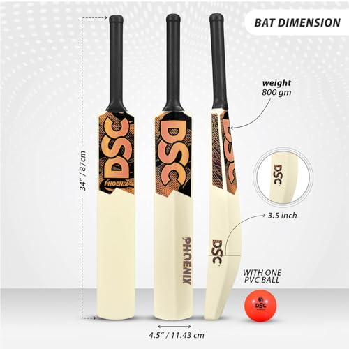 Image of DSC Phoenix Plastic Cricket Bat with PVC Ball - Ideal for Tennis and Gully /Turf Cricket Bat for Kids, Color - White, Size - Full (15 Years and Above)